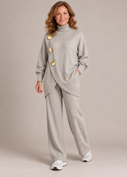 Margaret™ | Asymmetric Button-Detail Knit Two-Piece Set