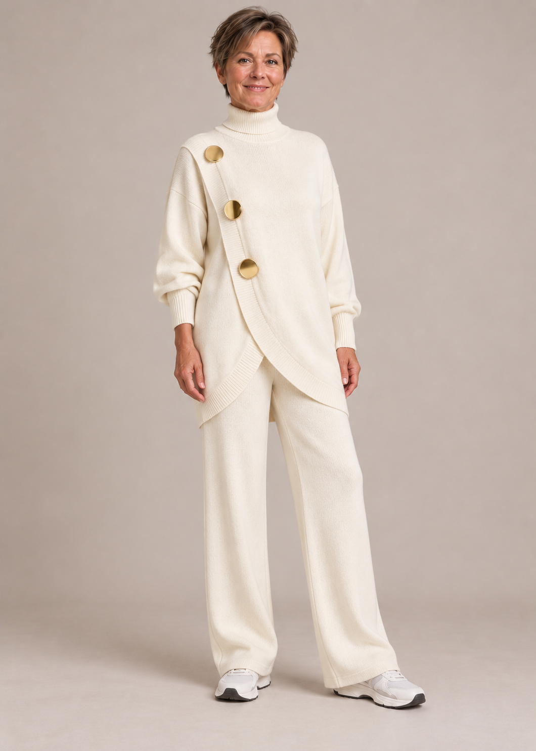 Margaret™ | Asymmetric Button-Detail Knit Two-Piece Set