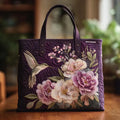 ORCHIDORA | ARTISAN PURPLE QUILTED TOTE BAG WITH HUMMINGBIRDS AND ORCHIDS