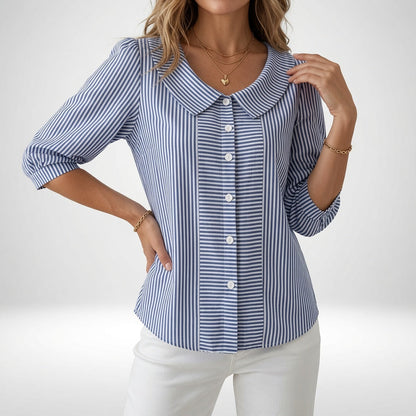 Zelie™ | Elegant Striped Puff Sleeve Blouse