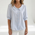 Zelie™ | Elegant Striped Puff Sleeve Blouse