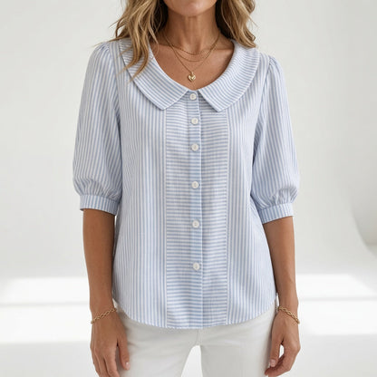 Zelie™ | Elegant Striped Puff Sleeve Blouse