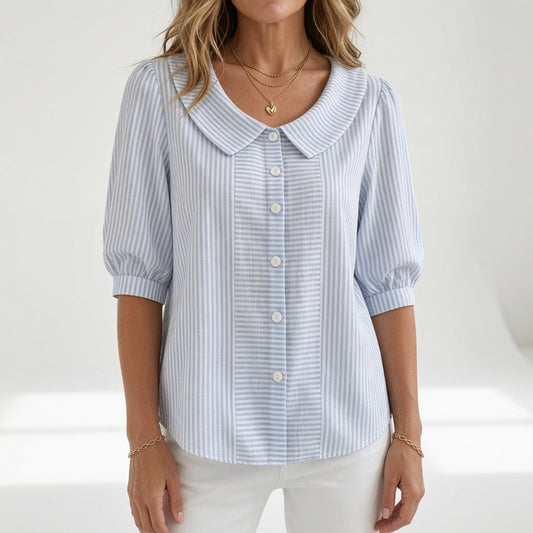 Zelie™ | Elegant Striped Puff Sleeve Blouse