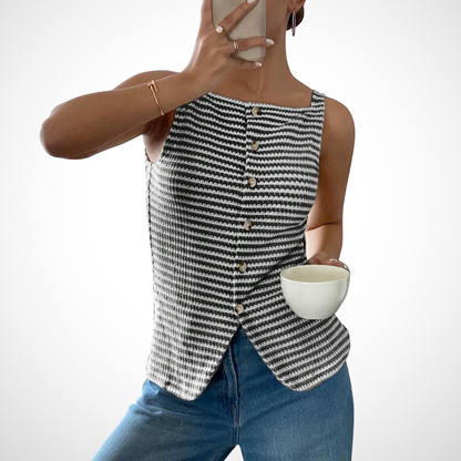 QUANDA | Classy Button Front Sleeveless Tank Top