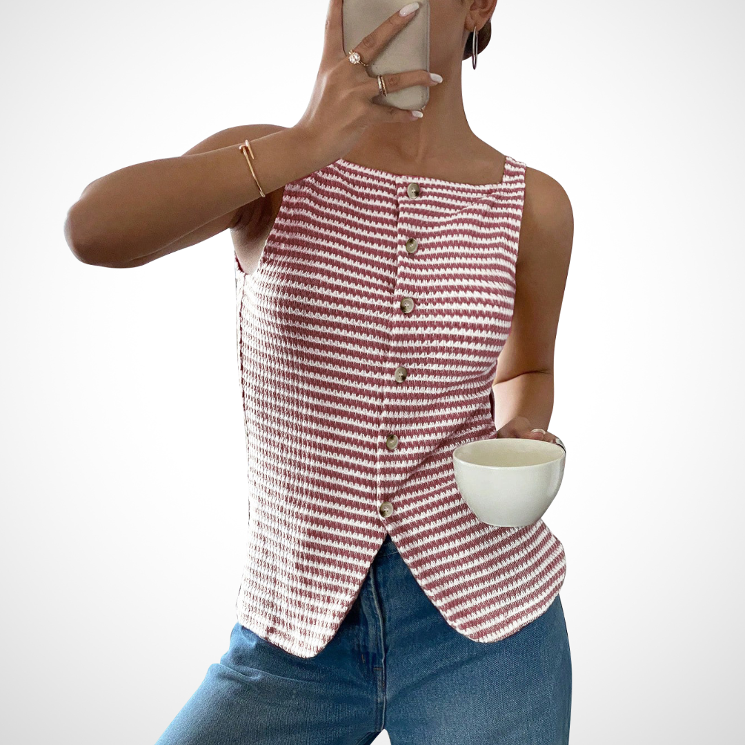 QUANDA | Classy Button Front Sleeveless Tank Top