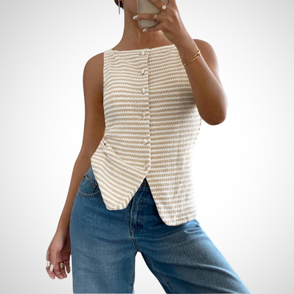 QUANDA | Classy Button Front Sleeveless Tank Top