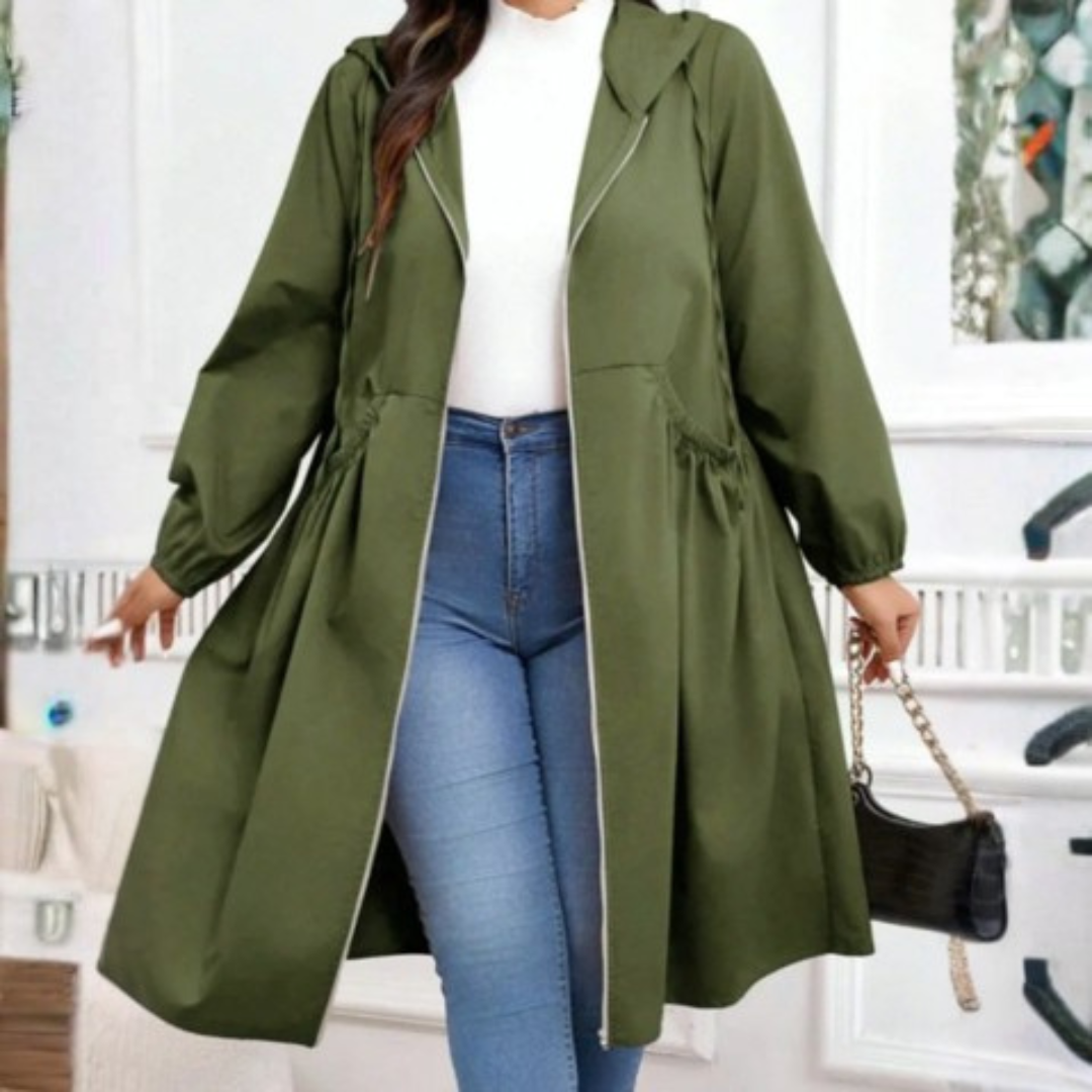 AVRIL | Plus Size Drawstring Zip-Up Long Sleeve Hooded Coat