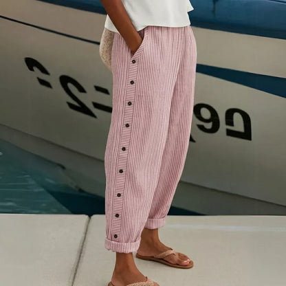 Stella | Striped Button Trousers