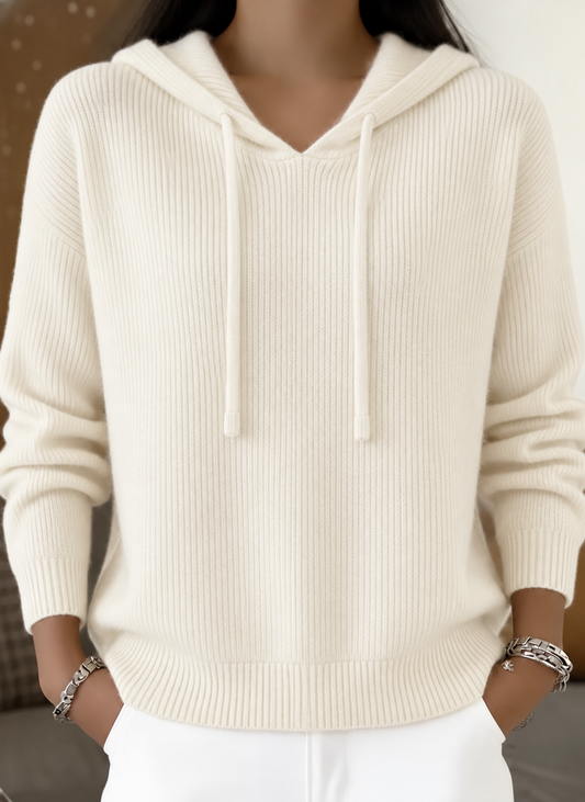 Charlton Women's Cashmere Mink Blend Hooded Knit Jumper Drawstring Hood