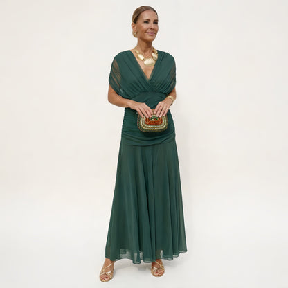 Rosalina | Long Floral V Neck Dress