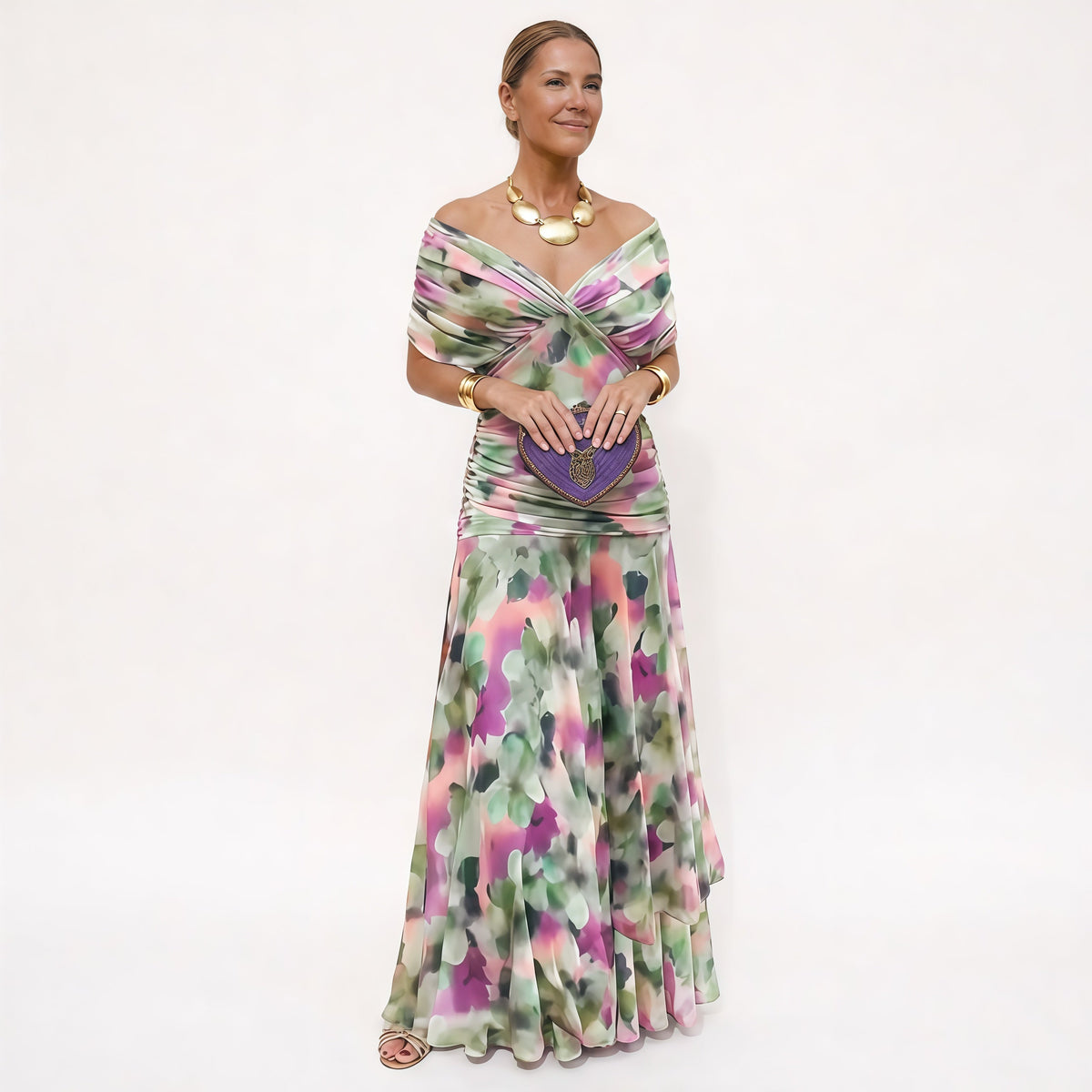 Rosalina | Long Floral V Neck Dress