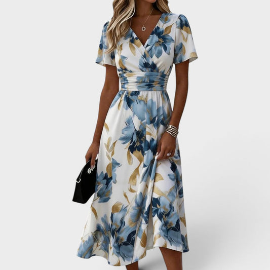 Elara | Floral Midi Dress with Waist Tie