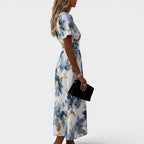 Elara | Floral Midi Dress with Waist Tie