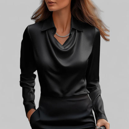 Celeste Satin Draped Collar Blouse