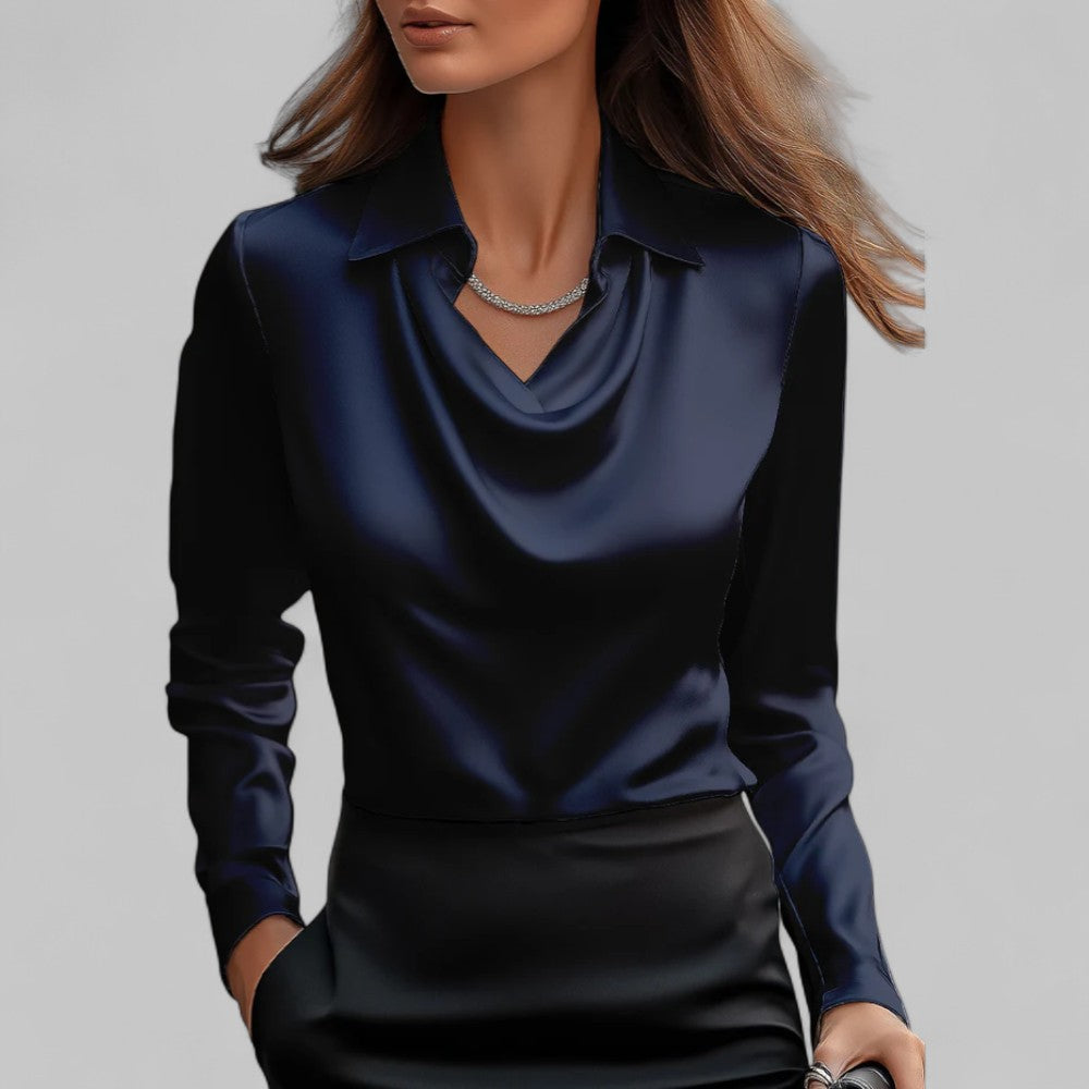 Celeste Satin Draped Collar Blouse