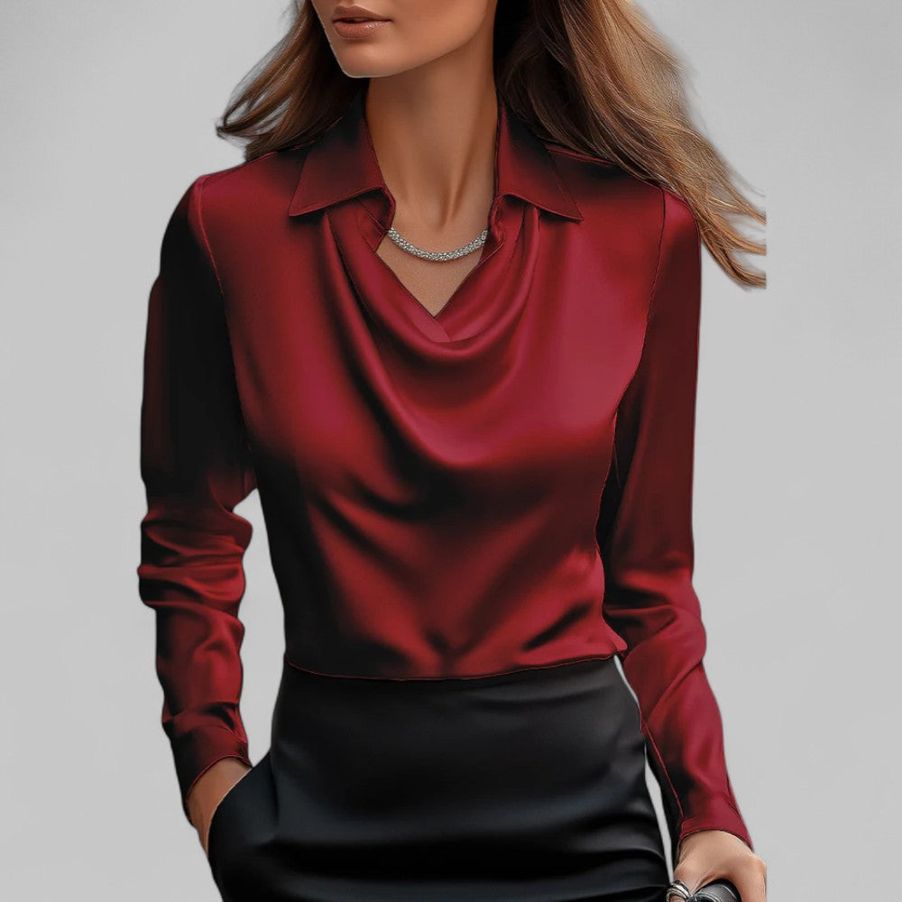 Celeste Satin Draped Collar Blouse
