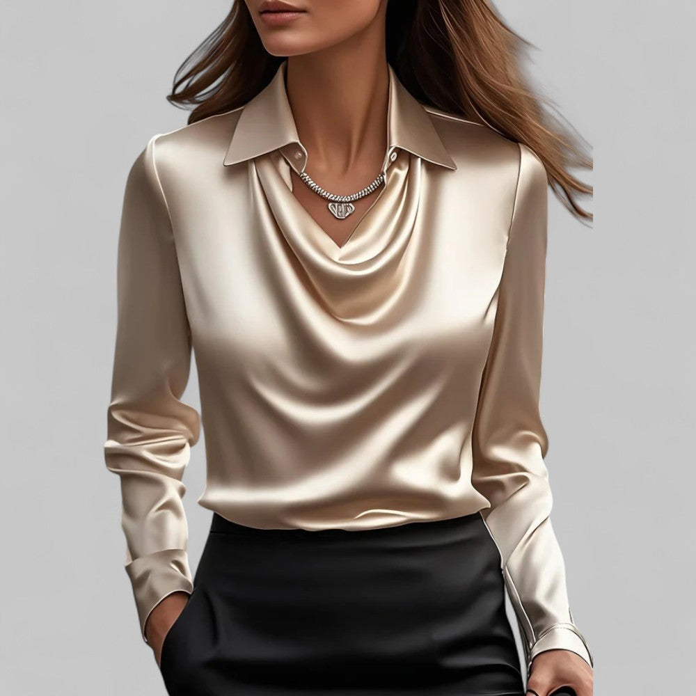Celeste Satin Draped Collar Blouse