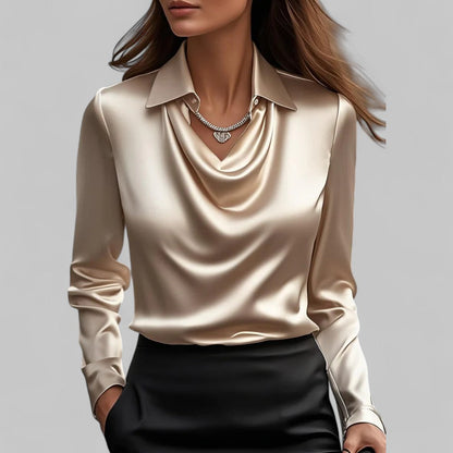 Celeste Satin Draped Collar Blouse