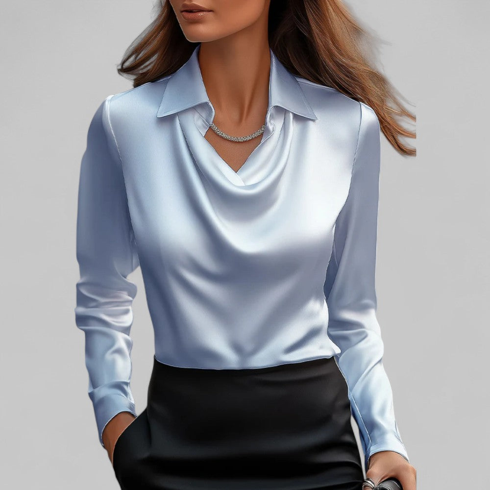 Celeste Satin Draped Collar Blouse