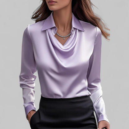 Celeste Satin Draped Collar Blouse