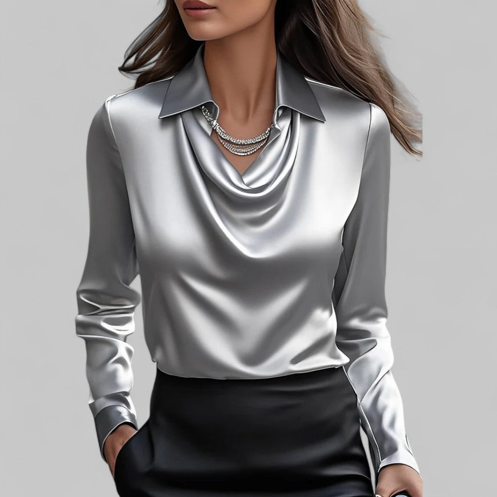Celeste Satin Draped Collar Blouse