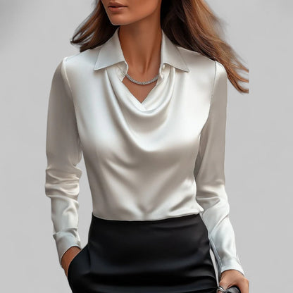 Celeste Satin Draped Collar Blouse