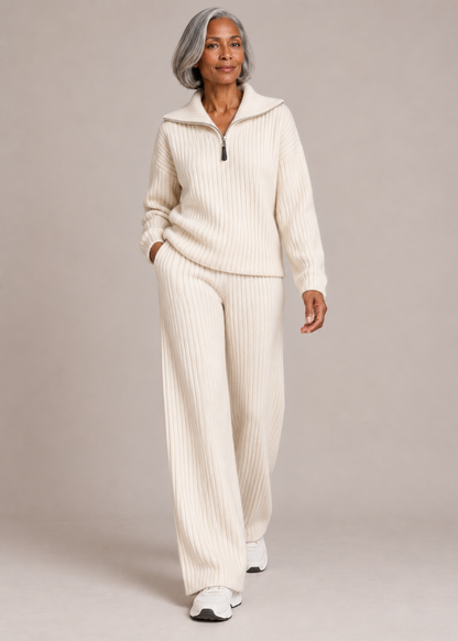 Catherine™ | Soft Ribbed Half-Zip Two-Piece Set