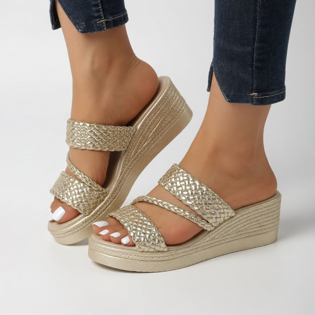 Harper | Colourful Woven Wedge Mules