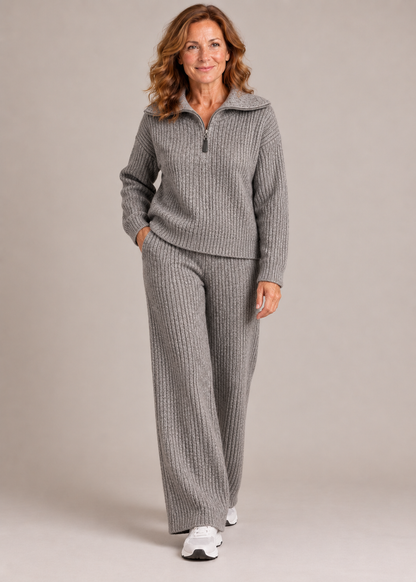 Catherine™ | Soft Ribbed Half-Zip Two-Piece Set