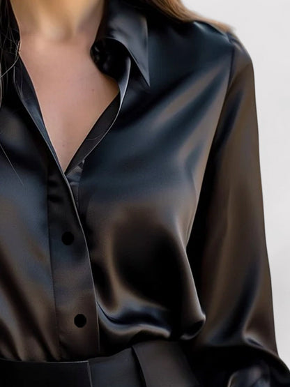 Elara Satin Button-Up Blouse
