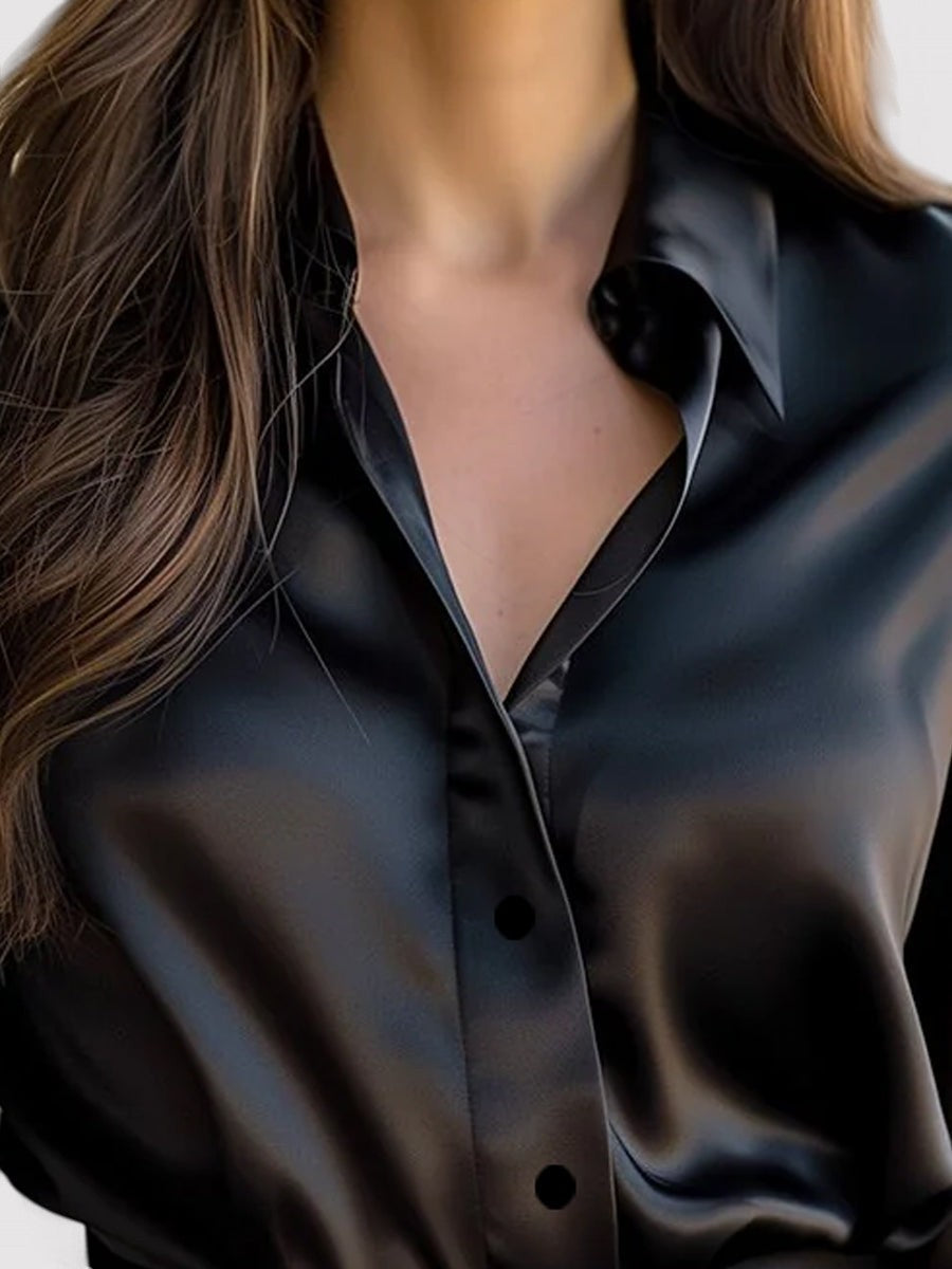 Elara Satin Button-Up Blouse