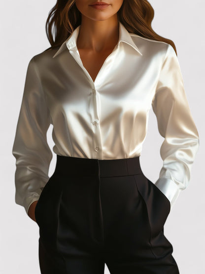 Elara Satin Button-Up Blouse
