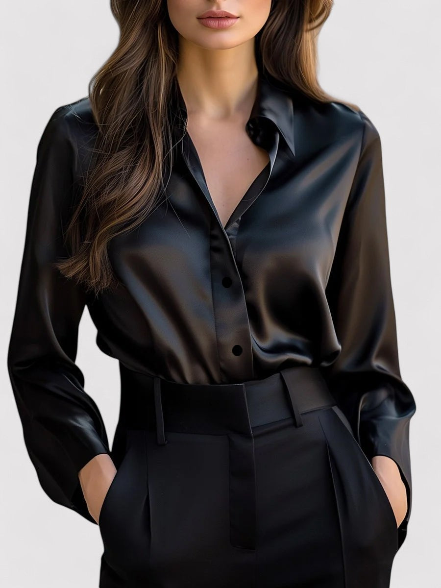 Elara Satin Button-Up Blouse