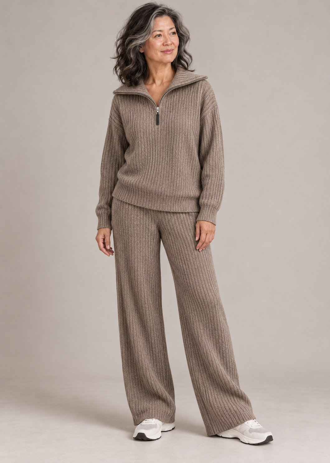 Catherine™ | Soft Ribbed Half-Zip Two-Piece Set