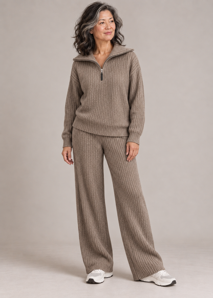 Catherine™ | Soft Ribbed Half-Zip Two-Piece Set