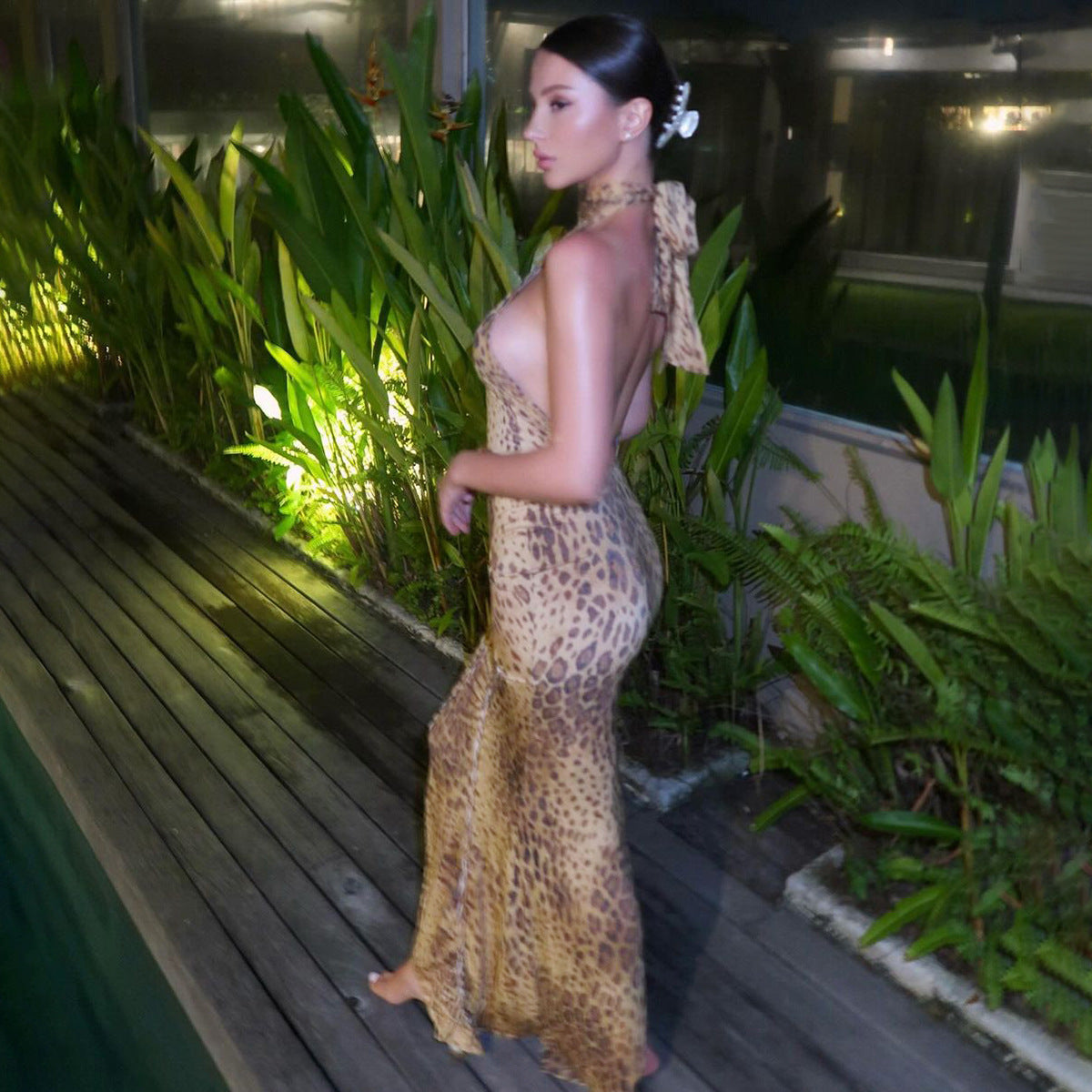 SABINA | Graceful Leopard Backless Sleeveless Maxi Dress