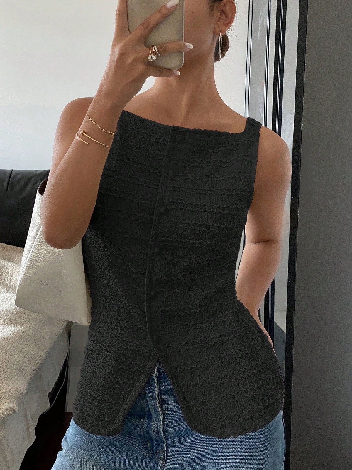 QUEENIE | Classy Button Front Sleeveless Outerwear Vest