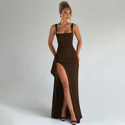 MARILYN | Elegant Formal Slip Maxi Dress with Open Back
