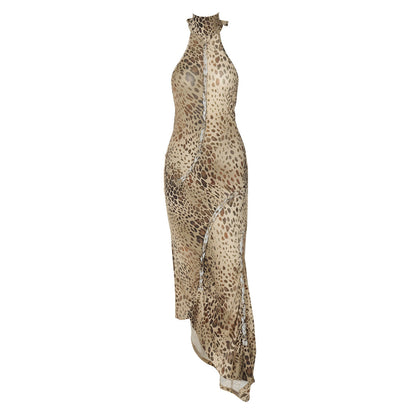 SABINA | Graceful Leopard Backless Sleeveless Maxi Dress