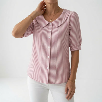 Zelie™ | Elegant Striped Puff Sleeve Blouse