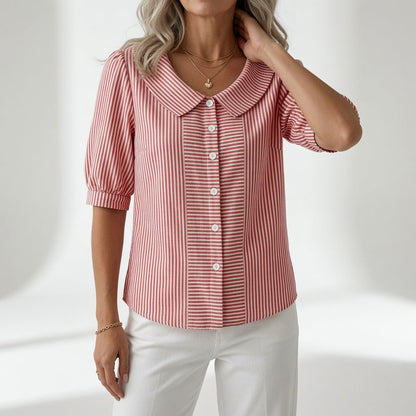 Zelie™ | Elegant Striped Puff Sleeve Blouse