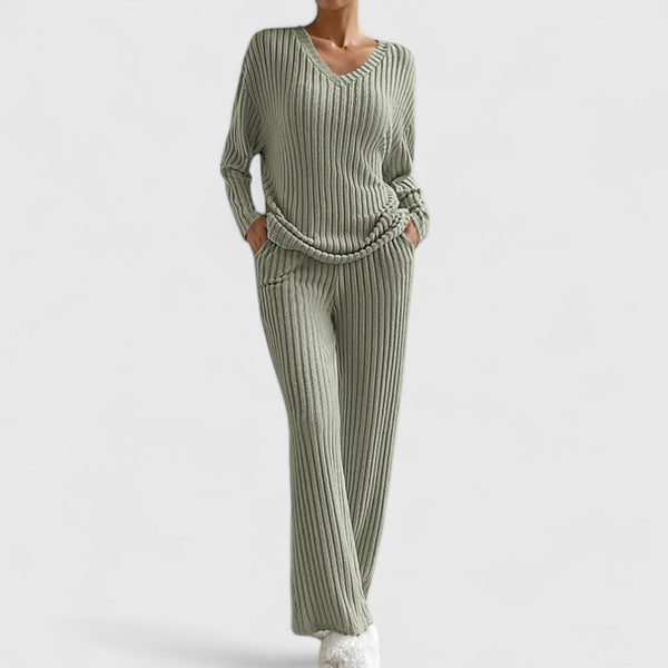 Addison | V-Neck Knit Sweater and Wide-Leg Pants Two-Piece Set for Women