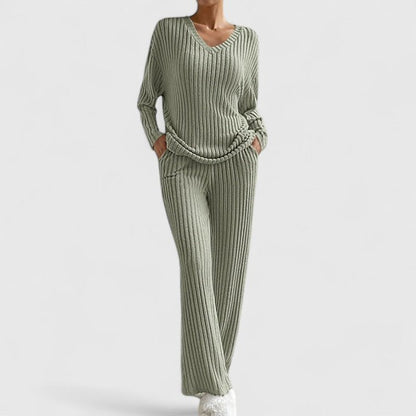 Addison | V-Neck Knit Sweater and Wide-Leg Pants Two-Piece Set for Women