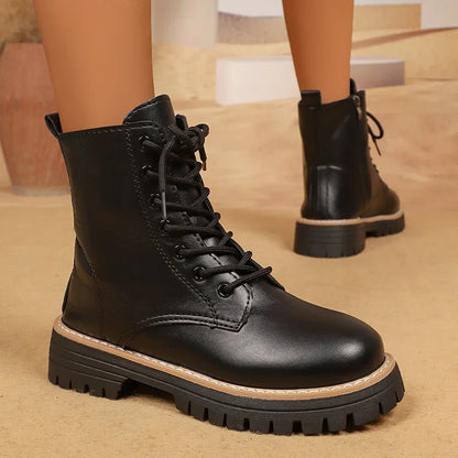 Cendrane™ - Black Platform Combat Boots