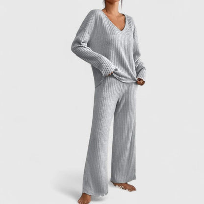 Addison | V-Neck Knit Sweater and Wide-Leg Pants Two-Piece Set for Women