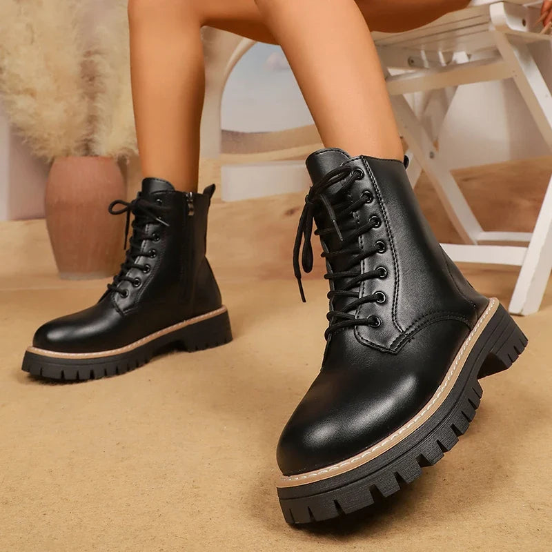 Cendrane™ - Black Platform Combat Boots