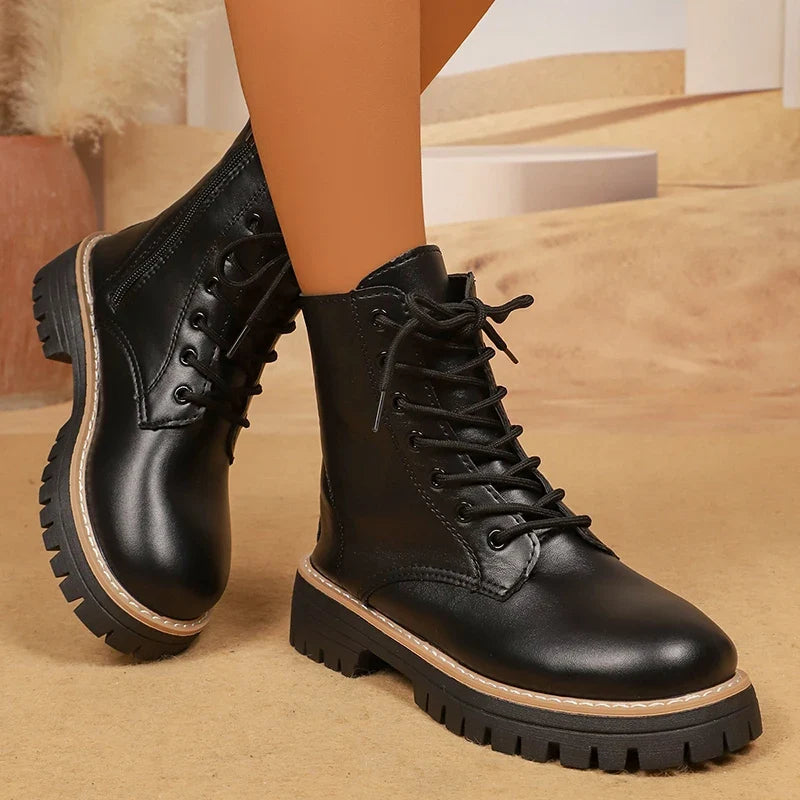 Cendrane™ - Black Platform Combat Boots