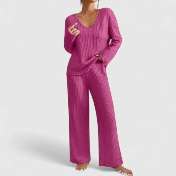 Addison | V-Neck Knit Sweater and Wide-Leg Pants Two-Piece Set for Women