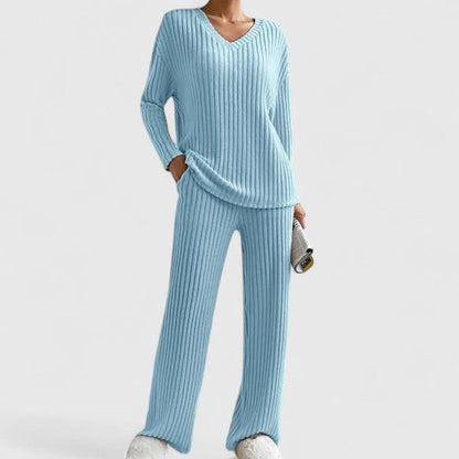 Addison | V-Neck Knit Sweater and Wide-Leg Pants Two-Piece Set for Women