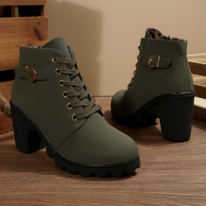 KATNI | Chic Lace-Up Metal Buckle Chunky Ankle Boots